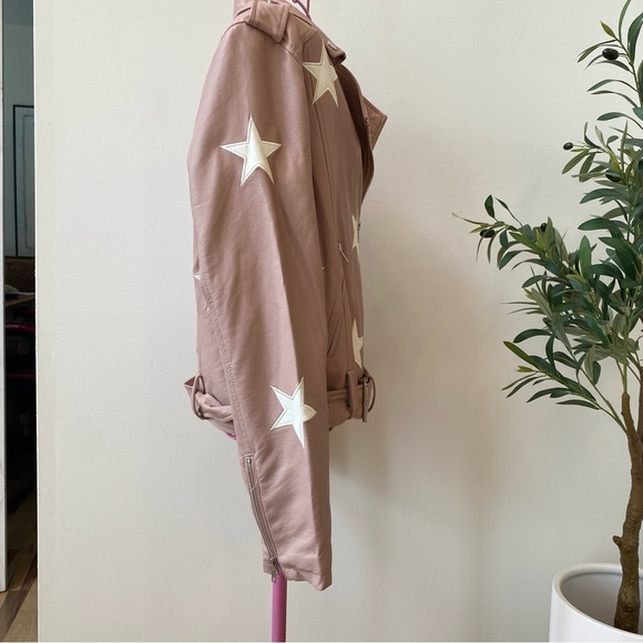 Zenana Star Moto Jacket Faux Leather, Pink Size Medium Bikercore Celestial - Picture 10 of 10